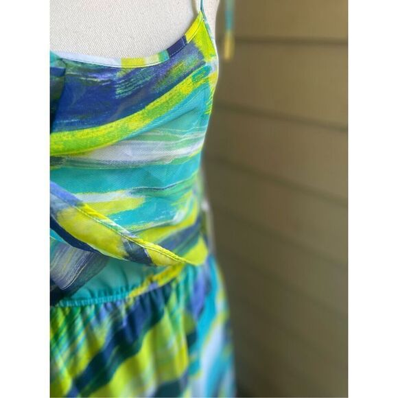 NWT Calvin Klein Spaghetti Strap Maxi Dress Blue/ Green Size 6 ruffled layer - Picture 10 of 13